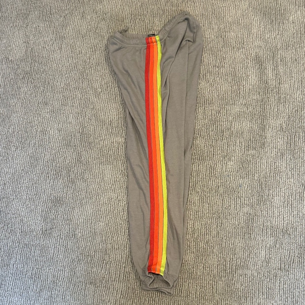 Aviator nation RARE 4 stripe sweatpants in light grey/neon